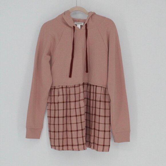Motherhood Maternity Tops - Motherhood Maternity Pink Hoodie Tunic With Plaid Hem Size Large